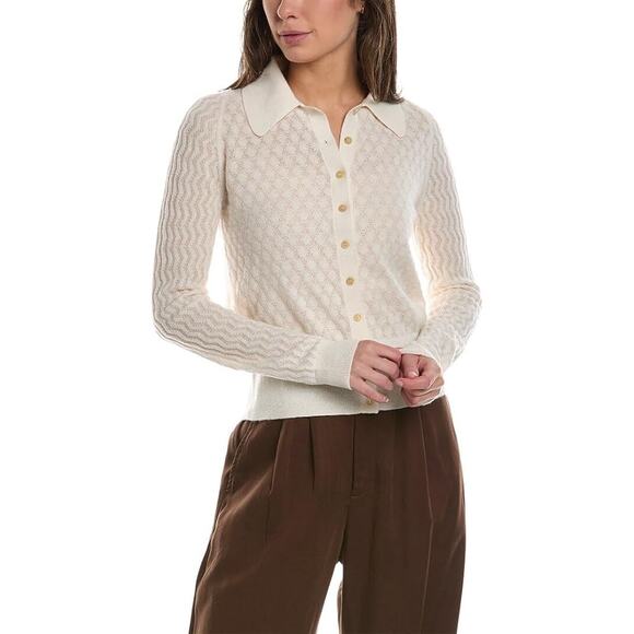 Lafayette 148 New York Cashmere Blend Button Front Polo Cardigan - Picture 1 of 5